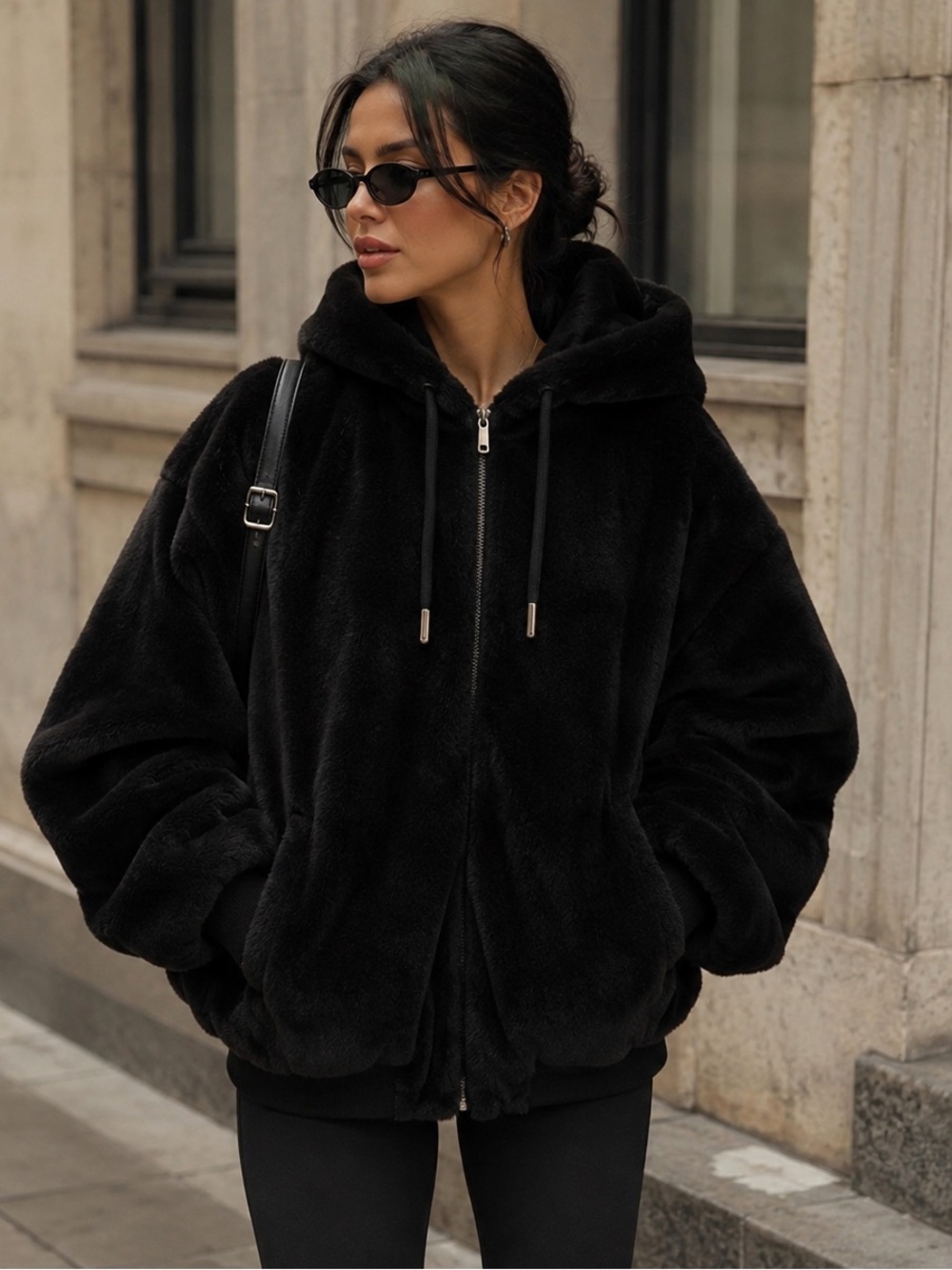 Zara Chocolate Brown Reversible Faux Fur Hooded Jacket